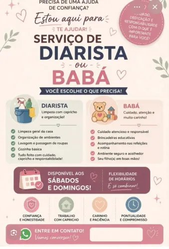 Serviços dosmeticos, babá