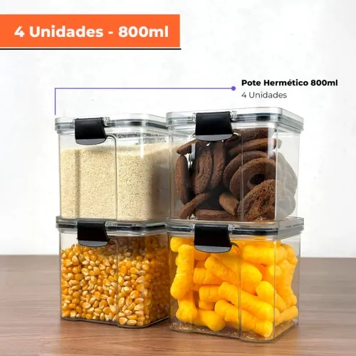 Kit Potes Herméticos Organizador de Mantimentos Transparente Com Trava BPA Free