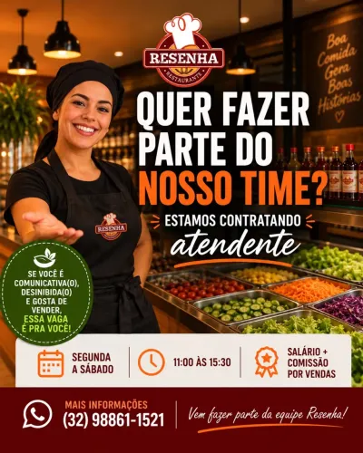 Atendente / garçom meio período