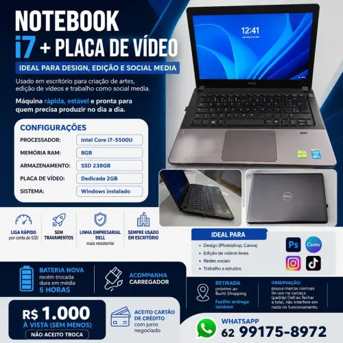 NOTEBOOK i7 + PLACA DE VÍDEO | IDEAL PARA DESIGN, EDIÇÃO E SOCIAL MEDIA só $999