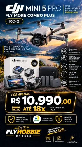DJI Mini 5 Pró Fly more combo Rc-2( controle com tela )Br 1 ano de garantia dji