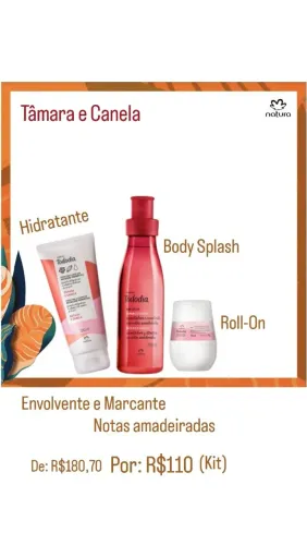 Kit Tâmara e Canela - Body Splash, Creme Corporal e Desodorante Roll-On