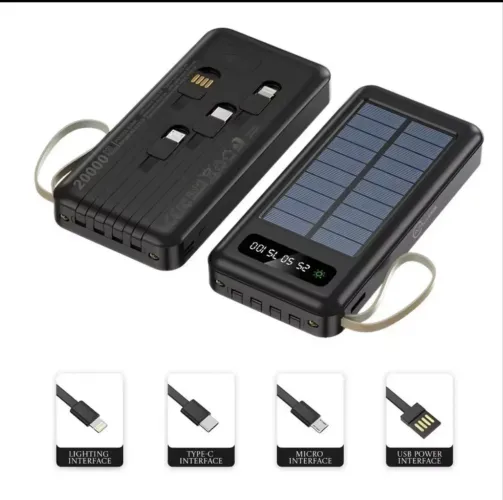 Carregador Portátil Power Bank Solar 20.000mah Com cabos 5 Em1 LED lanterna