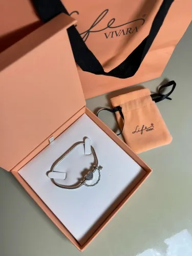 Pulseira Vivara Original Fecho Coração Cravejado com Caixa e Embalagem