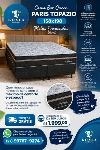 Cama Box Queen Paris Topázio 158x198 - Molas Ensacadas (Novo )