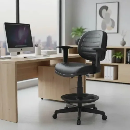 Cadeira Caixa Executiva Costurada Braços Reguláveis Preta Conforto Ergonômico 35002