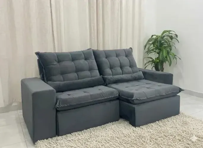 Sofá retratil e reclinavel cinza Aurora veludo 