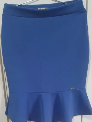 Saia Midi Azul com babado 