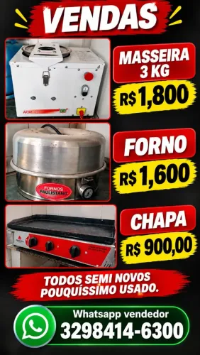 Chapa hambúrguer, Forno pizza, masseira