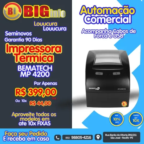 Impressora Térmica de Cupom Não Fiscal Bematech MP 4200 - Em ate 10x Fixas 