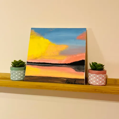 Quadro decorativo pintado à mão - Anoitecer Radiante (20x20 cm)