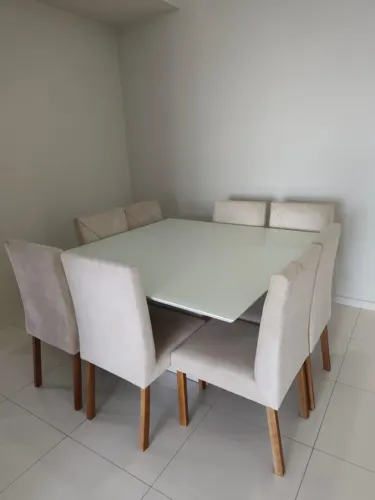 Mesa de Jantar de Vidro 8 Lugares com 8 Cadeiras Estofadas - Qualidade Premium - Novissima