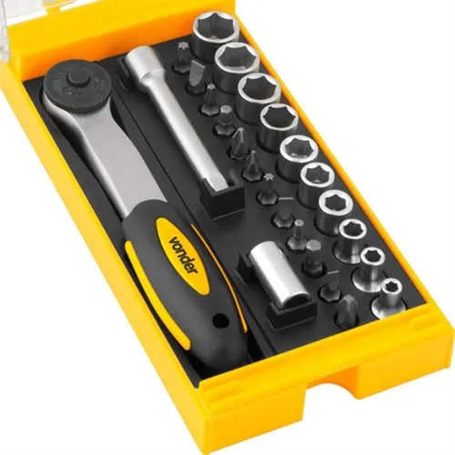 Jogo Chave Soquete Sextavado 1/4 04 a 13Mm 25 Peças Vonder