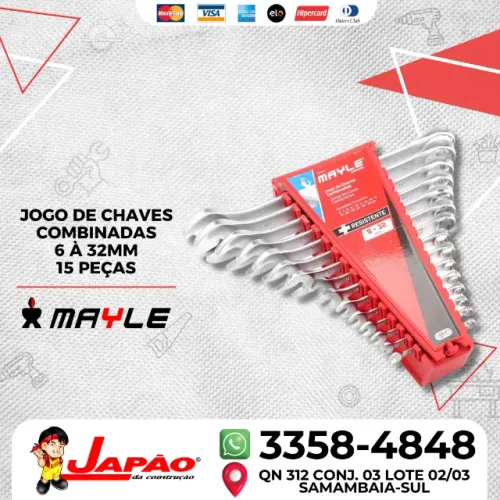 Jogo de Chaves Combinadas 6 à 32mm com 15 Peças - Mayle