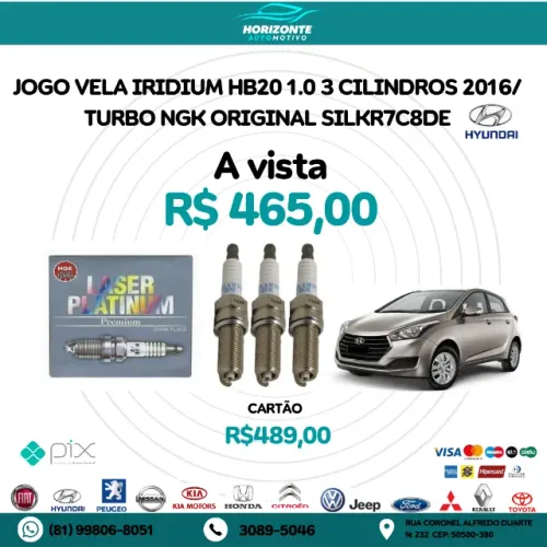 jogo vela iridium hb20 1.0 3 cilindros 2016/ turbo