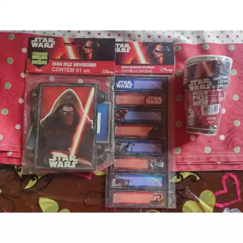 Star Wars Kit Festa - Faixa feliz aniversário + Adesivos + Copos