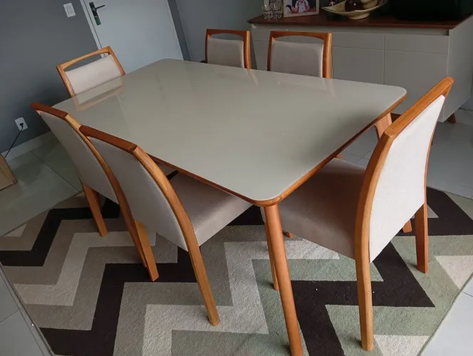 Mesa de Jantar com 6 Cadeiras Madeira - Estrela luxo