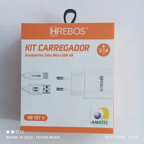 Kit carregador celular com cabo micro USB V8 rápido HRebos