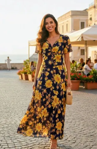 Vestido Tam 38 em crepe forrado longo com zíper atrás 