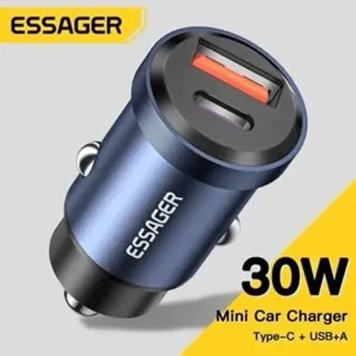 Carregador Veicular Turbo 30w Fonte Veicular USB-A e USB-C Turbo Essager
