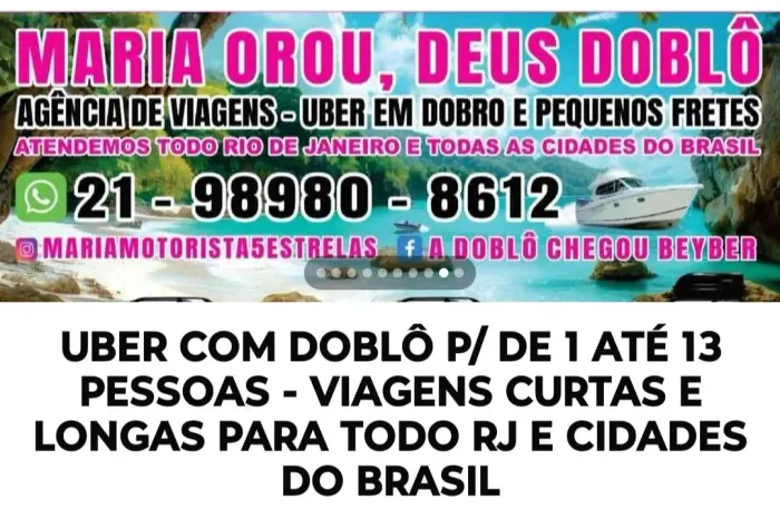 Viagens Uber em Doblô p/ de 1 até 6 ou até 13 pessoas, com motorista mulher ou homem