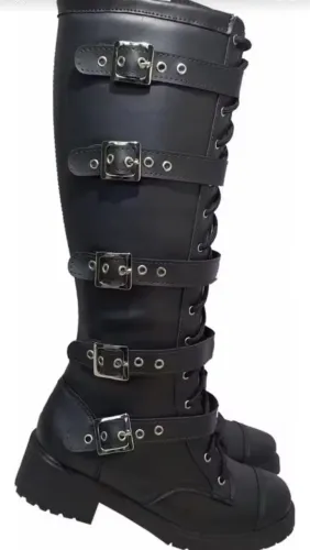 Bota montaria feminina cano longo coturno