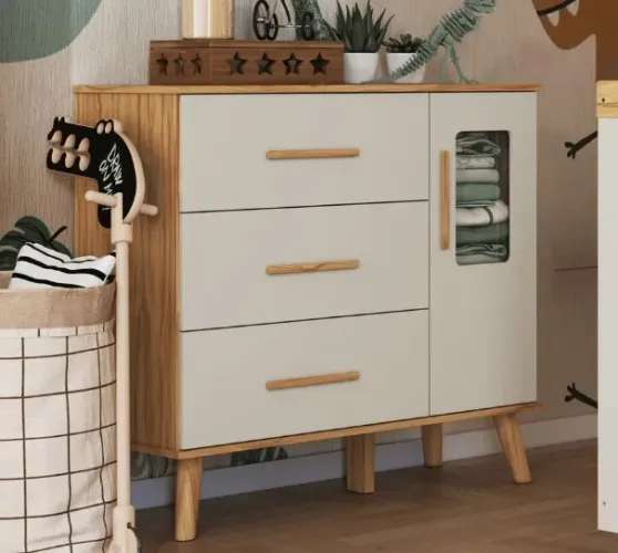 Comoda Infantil Sky 1 Porta, 100% MDF - Peroba