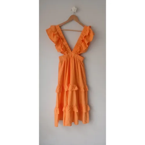 Vestido Midi Laranja com Babados
