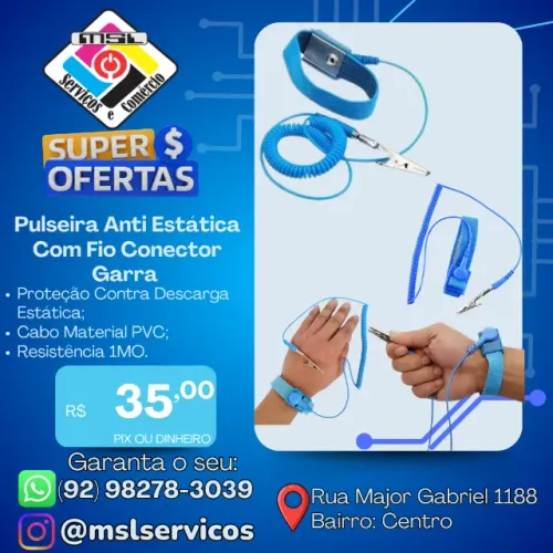 Pulseira Antiestática com Fio e Conector Garra - Proteção Contra Descarga Eletrostática
