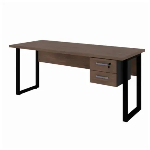 Mesa Escritório Industrial Com Gavetas Estrutura Metálica Louro Preto 25475
