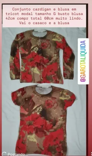 Conjunto Cardigan e Blusa em Tricot Modal Tamanho G