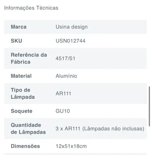 Luminária Usina Design AR111 Alumínio - Nova