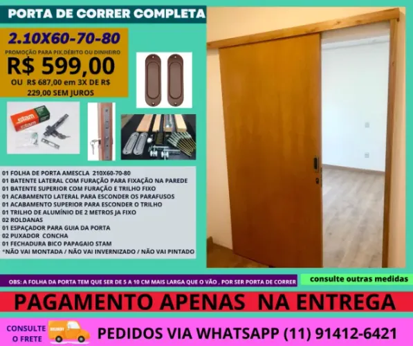 Porta de correr para economizar espaço - 2.10x70  cod 31- frete a combinar