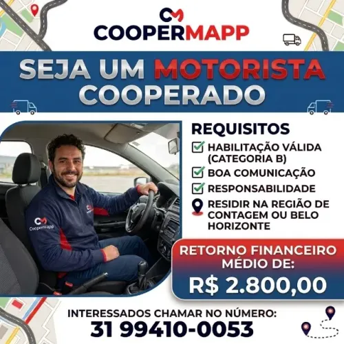 MOTORISTA: AUMENTE SUA RENDA! COOPERMAPP CONTRATA COOPERADOS