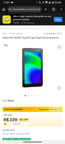Tablet Multilaser 1G de Memória