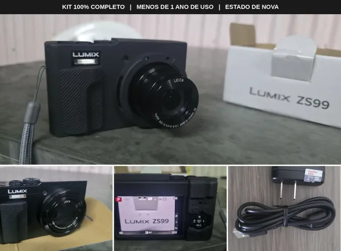 Câmera Panasonic Lumix ZS99 4K Leica Completa (<1 Ano Uso)