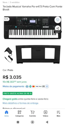 Vende-se Teclado Musical Yamaha Psr-e473 Preto Com Fonte Bivolt aceito troca pô PS5