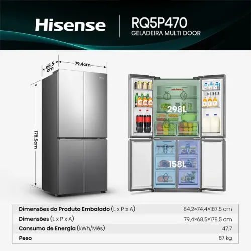 Geladeira Premium Hisense 456L 4 Portas Nova com NF 10x sem juros