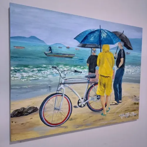 Óleo sobre Tela "Pescadores no Pântano do Sul" 70x90cm