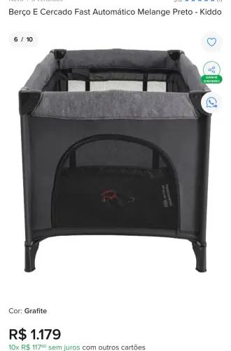 Berço E Cercado Fast Automático Melange Preto - Kiddo