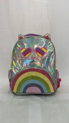 Mochila infantil de costas feminina Gatinha holográfica