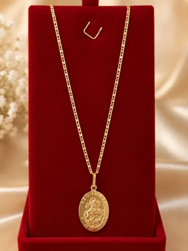 Cordão em ouro 18k com pingente de São Jorge
