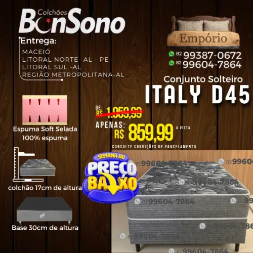 Cama solteiro d45 base e colchao Bonsono