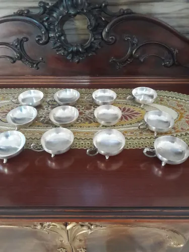 Conjunto de 12 taças de sobremesa banhada a prata