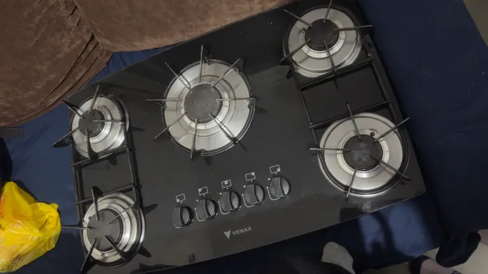 Cooktop Venax 5 Bocas - Vidro Temperado Preto - Ótimo Estado/ ja vai com mangueira