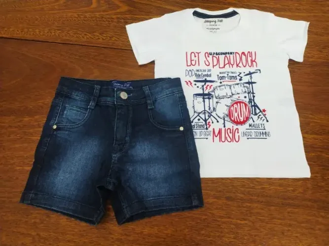 Conjunto Camisa E Bermuda Para Bebê Da Sleeping Pill - Tamanho 1 Ano