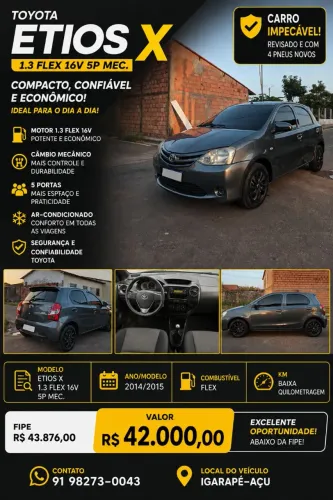 Toyota Etios X 1.3 Flex 16V 5P Mec. 2015