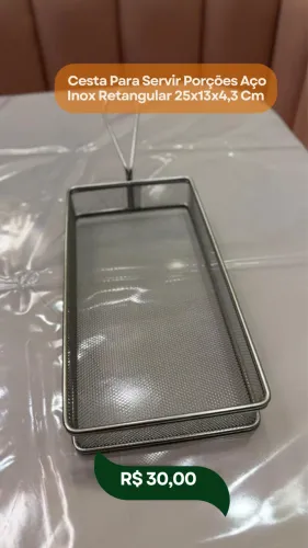 Cesta para servir porções Aço inox retangular 25x13x4,3 cm