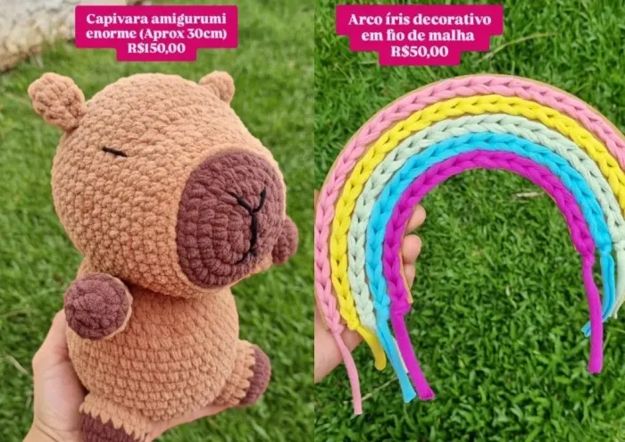 capivara e arco íris de crochê