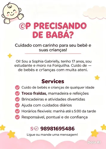 Sou babá cuido de crianças